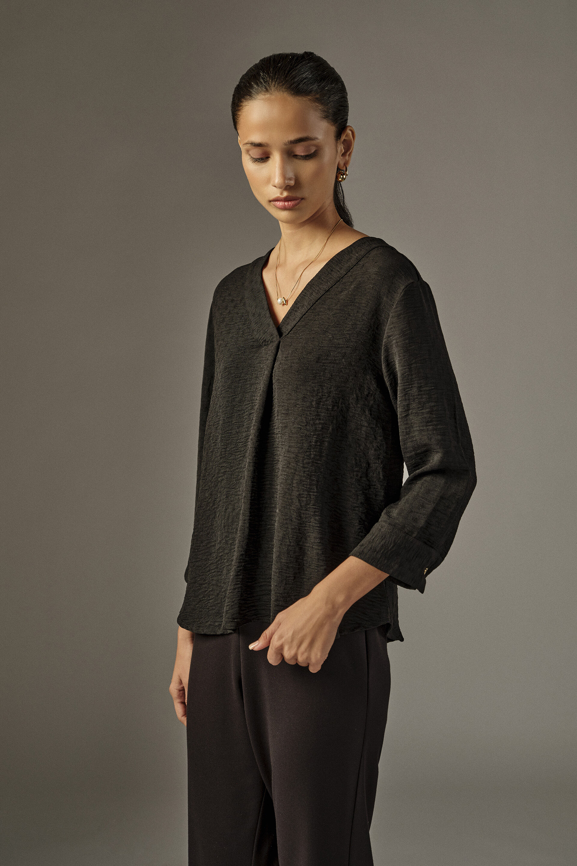 Solid Voluminous Sleeves Top in Black, Black, image 3